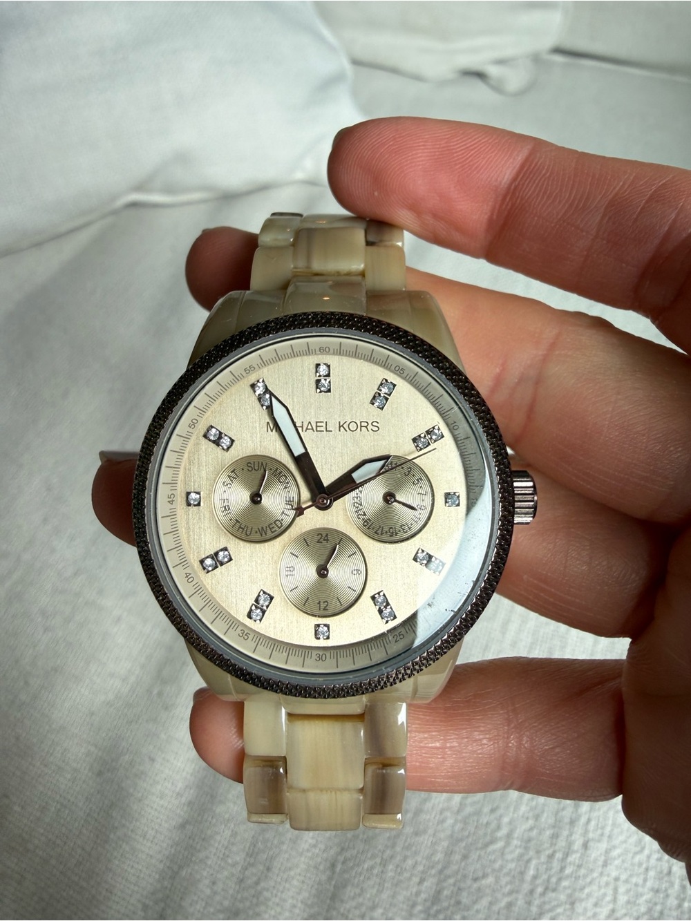 Michael Kors Ivory Resin Crystal Dial Watch